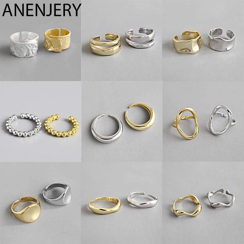 ANENJERY Silver Color Charming Irregular Chain Geometric Rings Open Rings For Women Men Party Gifts Accessories