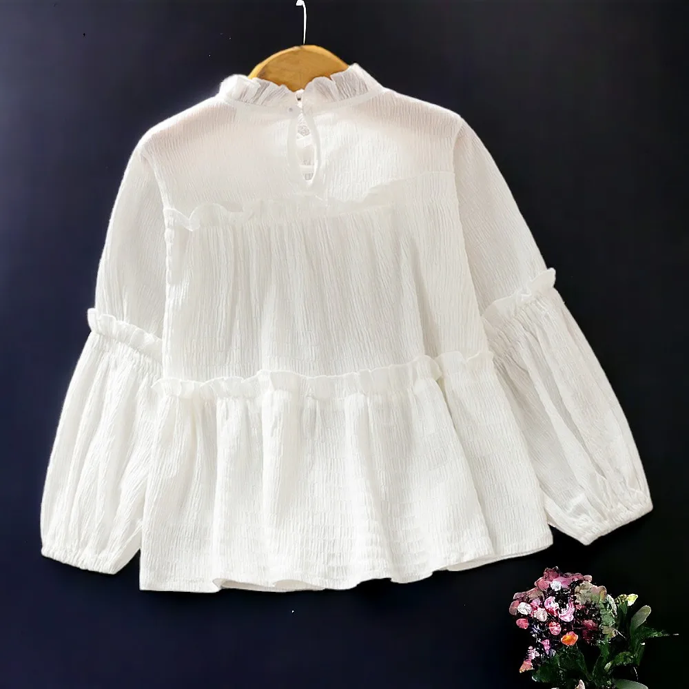 Kids White Shirts Outfits Girls Lace Blouses School Uniform Long Sleeve Baby Tops Teenagers Children Costumes  5 7 9 10 12 Years