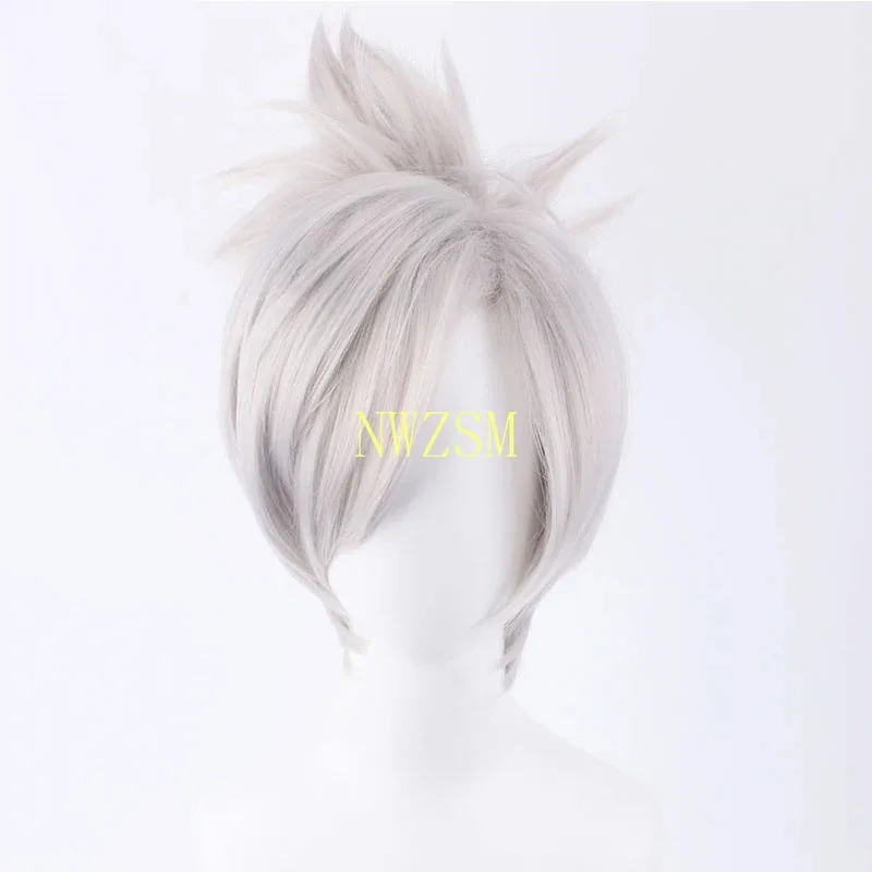 Qq 123LOL Riven la hoja del exilio Cosplay plata blanco pelo sintético corto League of Legends disfraz peluca con Chip Ponytai