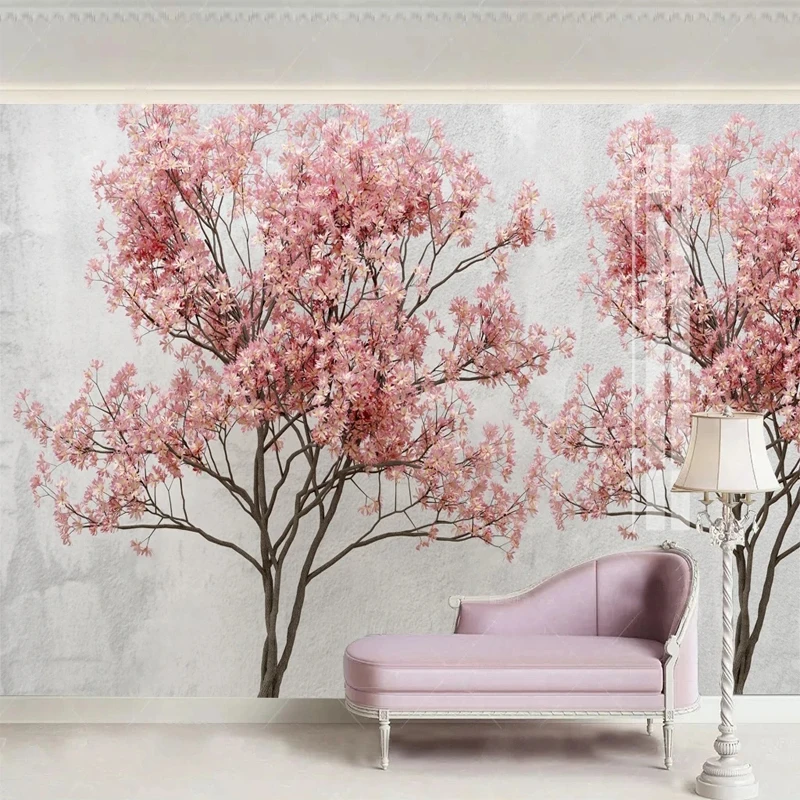 

Custom Size 3D Wallpaper Romantic Pink Flowers Trees Photo Mural Paper Wall Hanging Paintings Bedroom Living Room Decor for Home