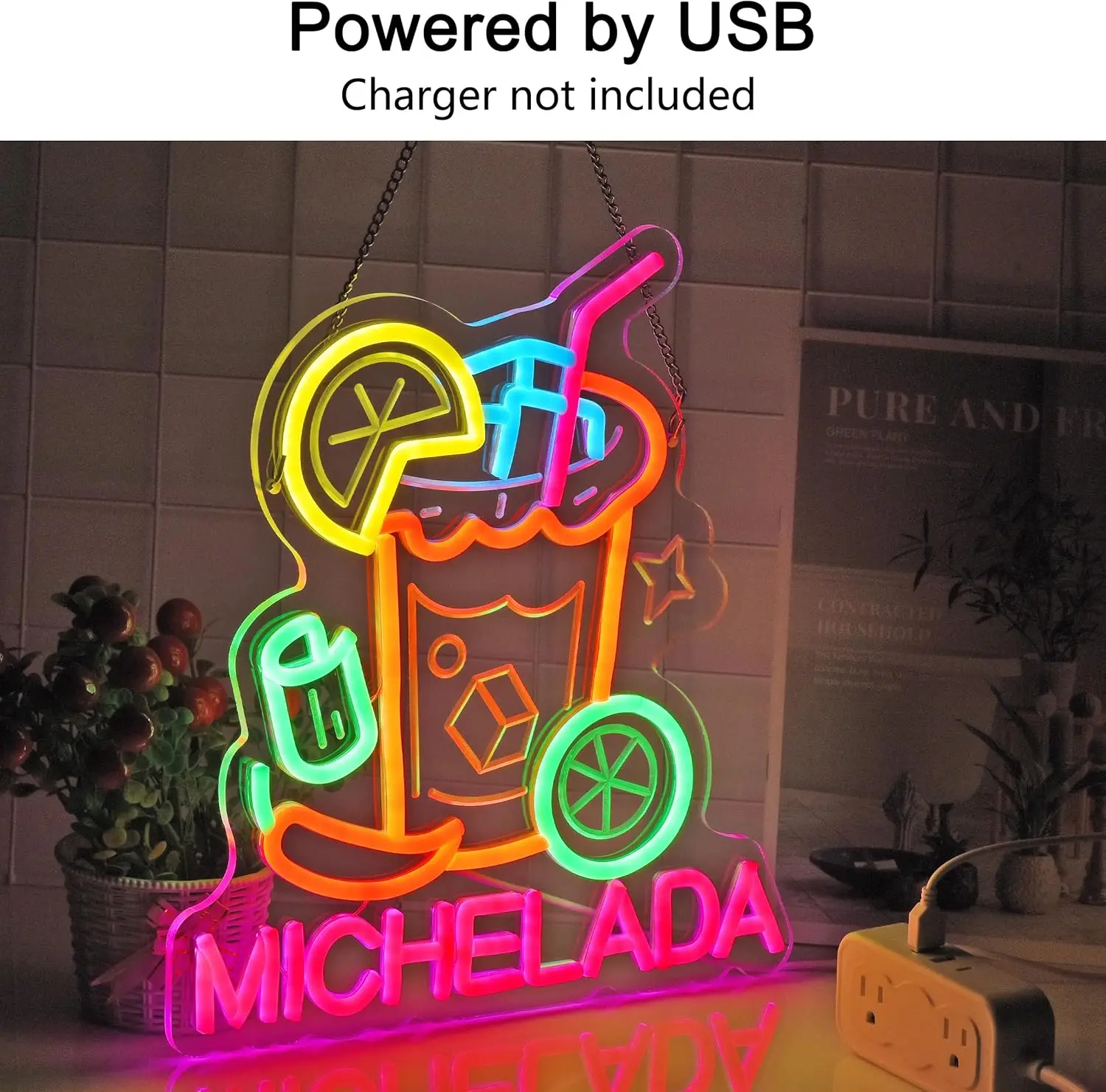 Michelada Neon Sign LED Cocktail Neon Lights for Mexican Restaurant Bar Man Cave Kitchen Party Home Hanging Decor USB Dimmable