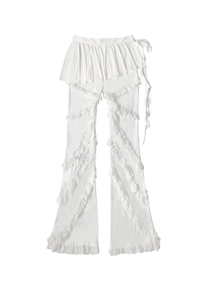 New White Ballet Style Sweet Lace Elegant Lace Trousers Personalized Girls Versatile Age-reducing Fashion Apron Street Pants