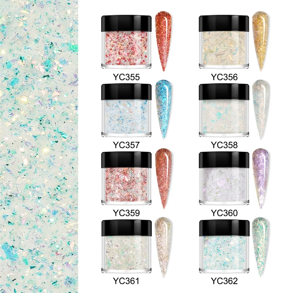 HNDO 8 Colors Bottle Colorful Sequins Nail Dipping Acrylic Powder for Nail Art DIY Pigment Profession Manicure Extension Decor