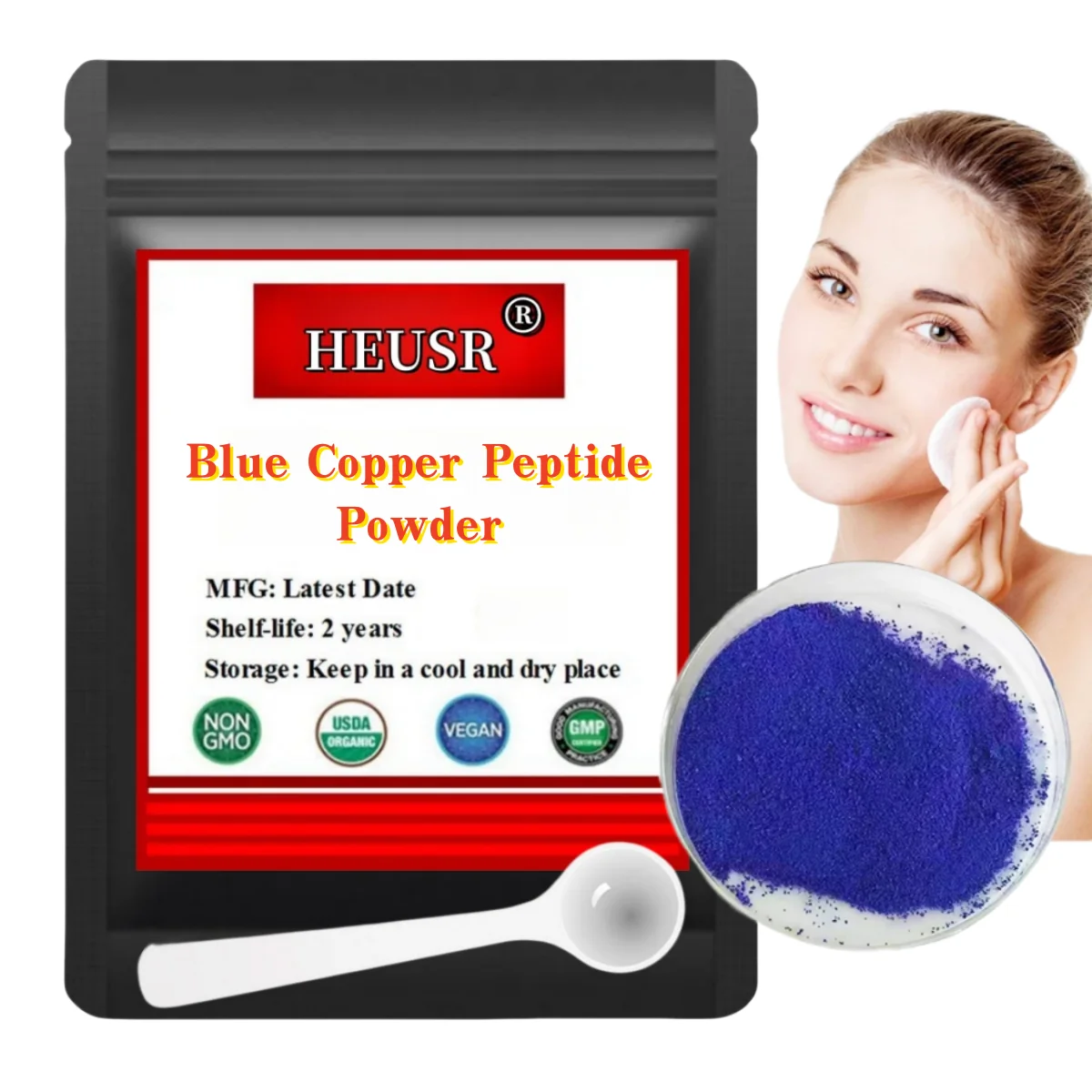 Poudre de peptide de cuivre bleu, tripeptide mesurk-cu, favorise la production de collagène et les matériaux cosmétiques anti-âge, vente chaude