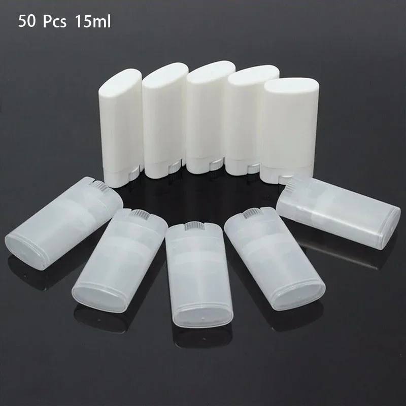 

50Pcs/lot 15ml Clear White Refillable Bottles Lipstick Tube Lip Tubes Plastic Empty Oval Lip Balm Tubes Deodorant Containers