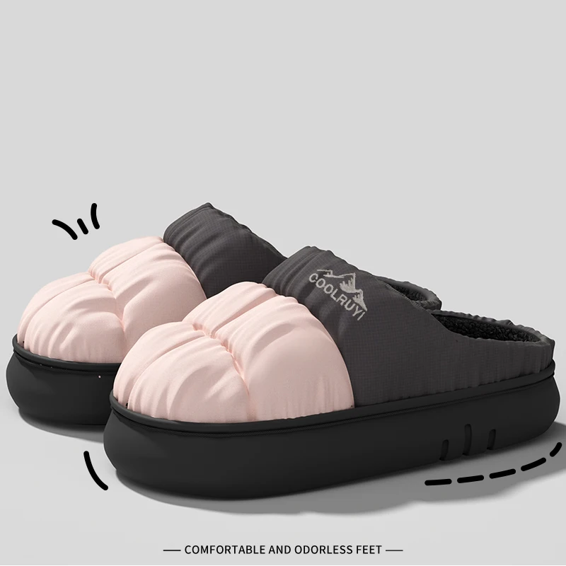 Winter-Winterhausschuhe mit dicker Sohle, wasserdicht, für Damen, rutschfest, weiche Sohlen, Baumwollschuhe, Damen-Mix-Farben-Kurzplüsch-Slipper. – Detail 8