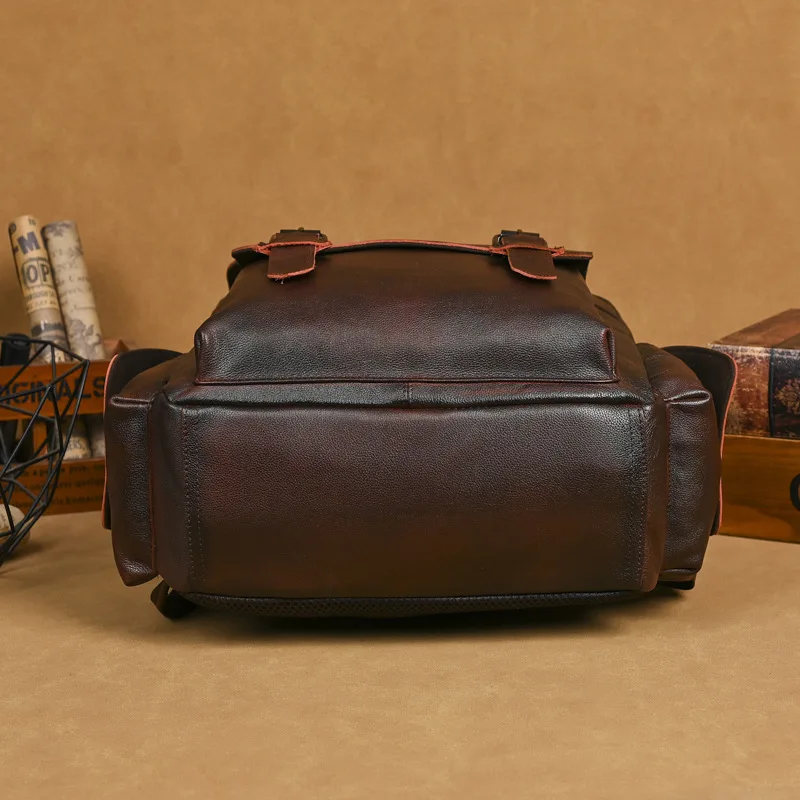 Men's Vintage Leather Backpack - Hand-Burnished Full-Grain Duffel, Retro Commuter Bag Laptop Compartment