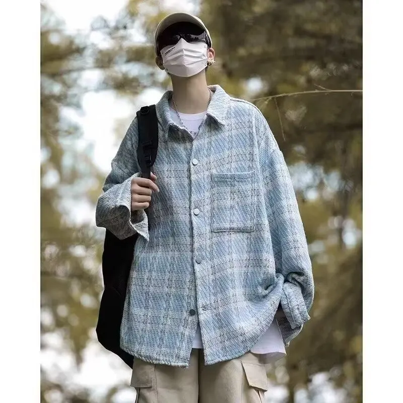 

2025 Autumn INS Long Sve Simple Sle Youthful Versatile Youthful irt Carven Sle Turn-down Collar Outerwear for Men An...