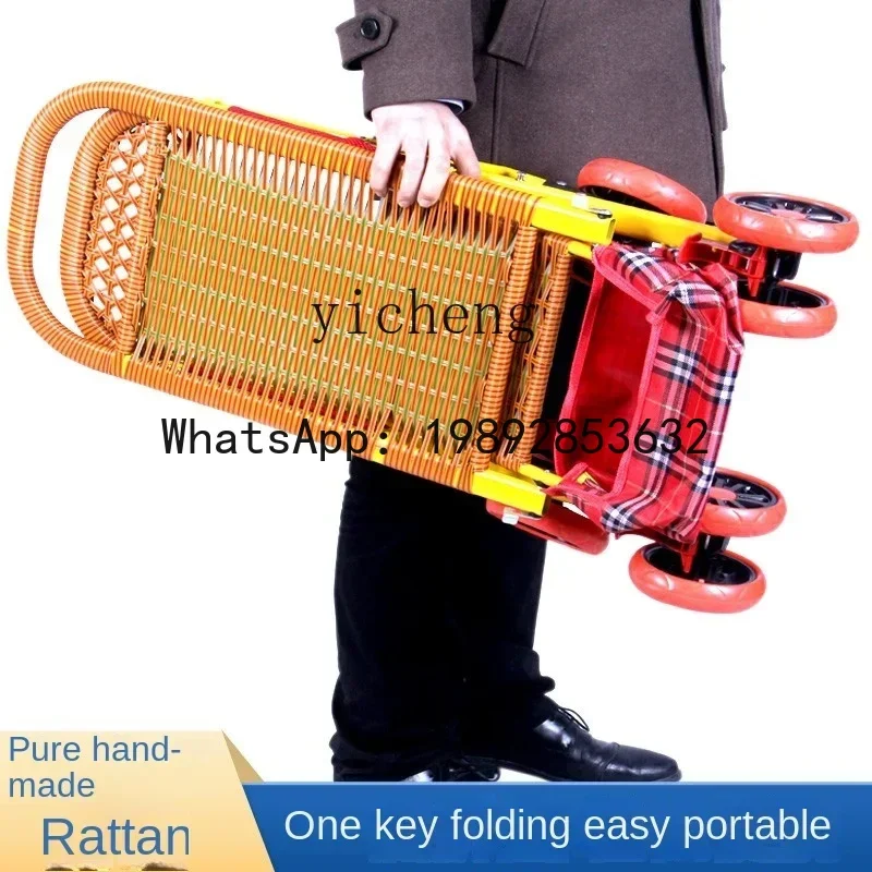 AB الخيزران الروطان عربة طفل خفيفة الوزن تقليد الروطان عربة طفل مستلق طوي الخيزران كرسي الروطان