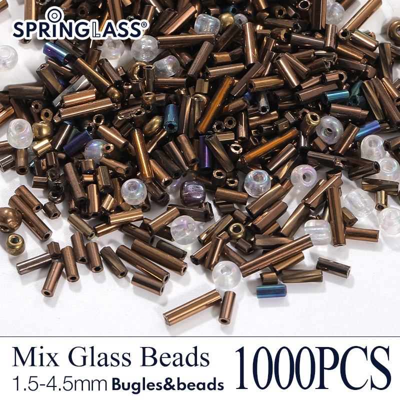 

1000pcs Mixed Glass Bugle Beads Antique Bronze Loose Spacer Bead for Bracelet Necklace Jewelry DIY Craft Making Beading Sewing