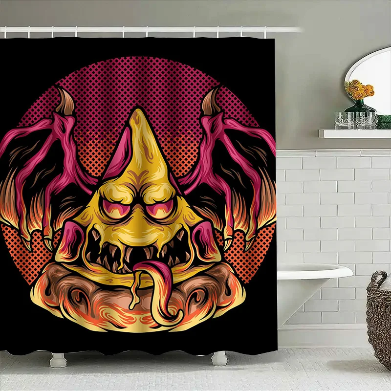 

Занавеска для душа Tuniu Samurai Demon, японская маска Oni с пламенем, крутой декор для комнаты, уникальный подарок