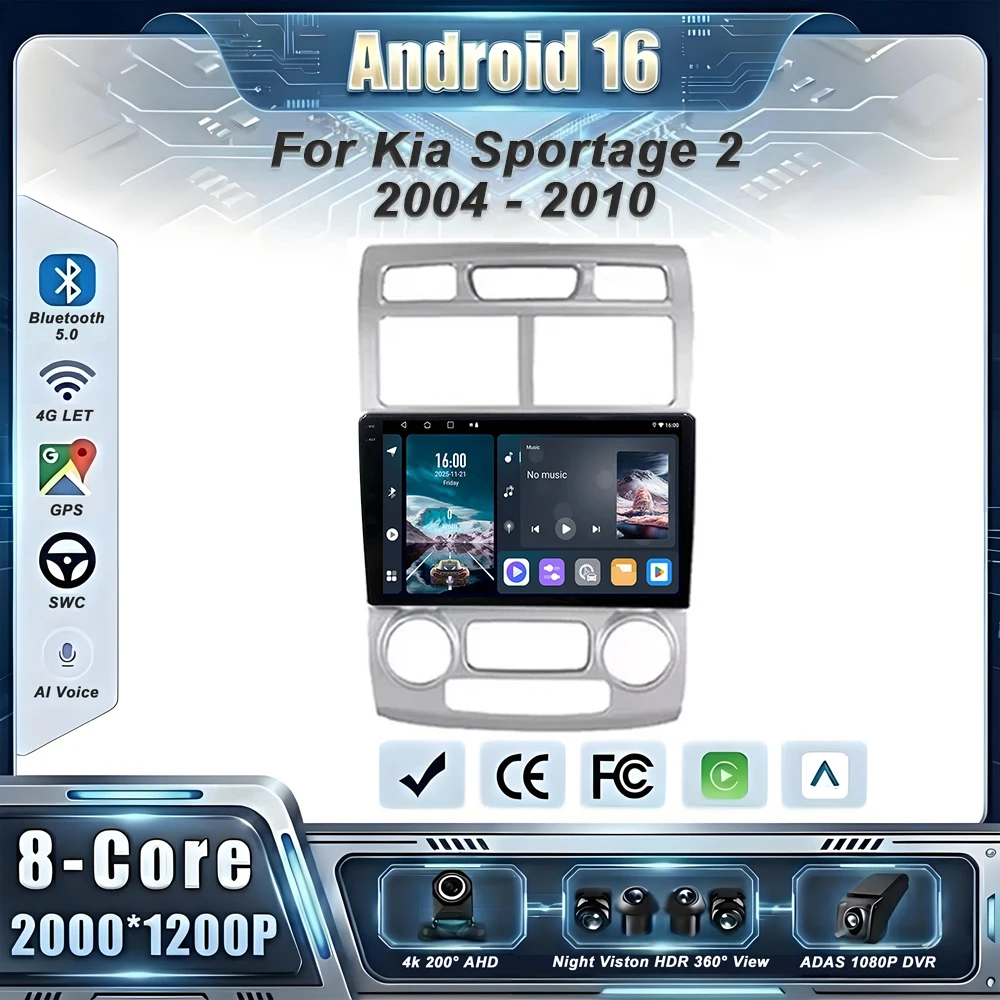 Car GPS For Kia Sportage 2 2004 - 2010 Android 16 Multimedia Auto Radio Player Navigatio Stereo Head Unit No 2din DVD Screen BT