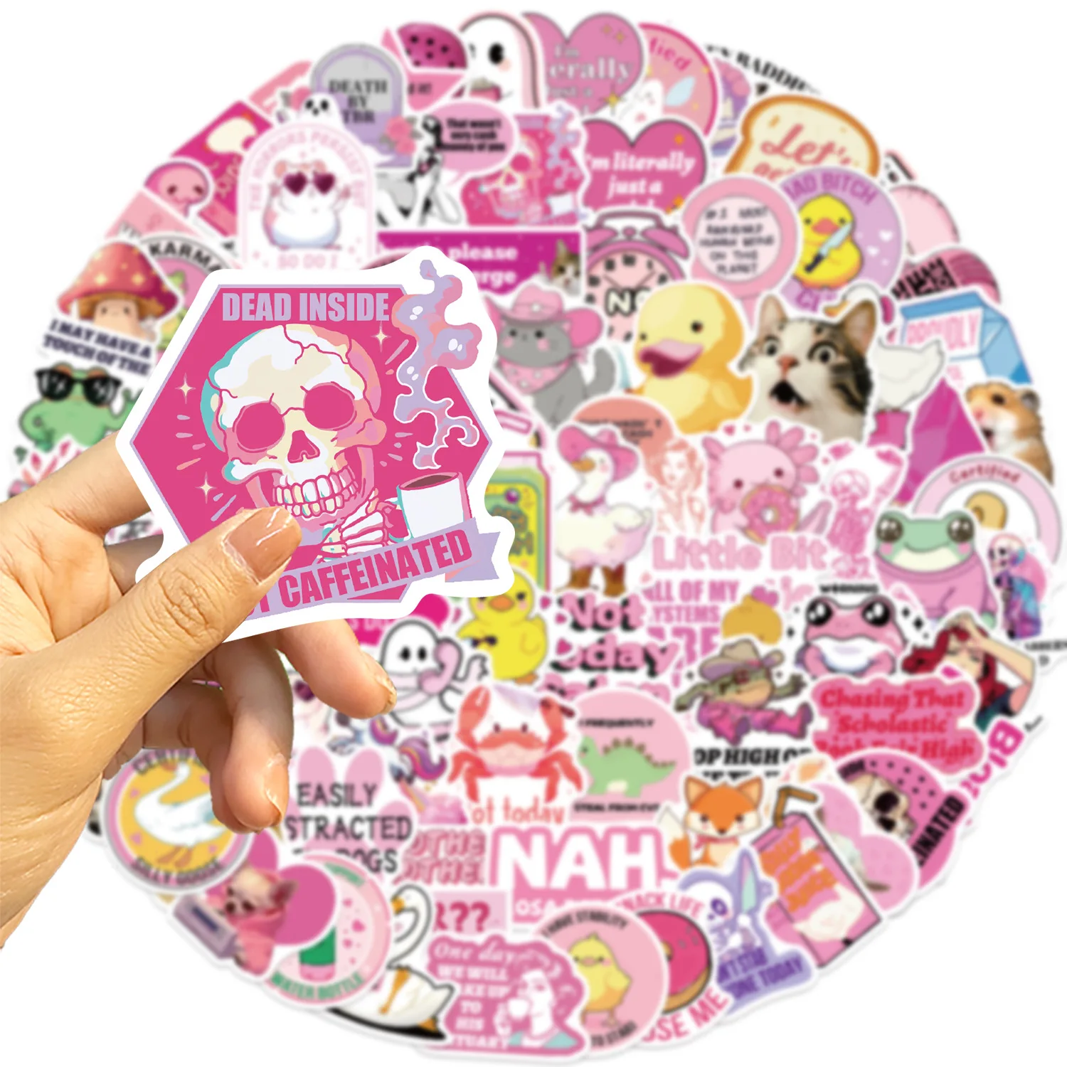 100PCS Pink Cartoon Sarcastic Character Stickers Funny Humor Meme Waterproof Vinyl Decals for Laptop Luggage Notebook DIY Decor