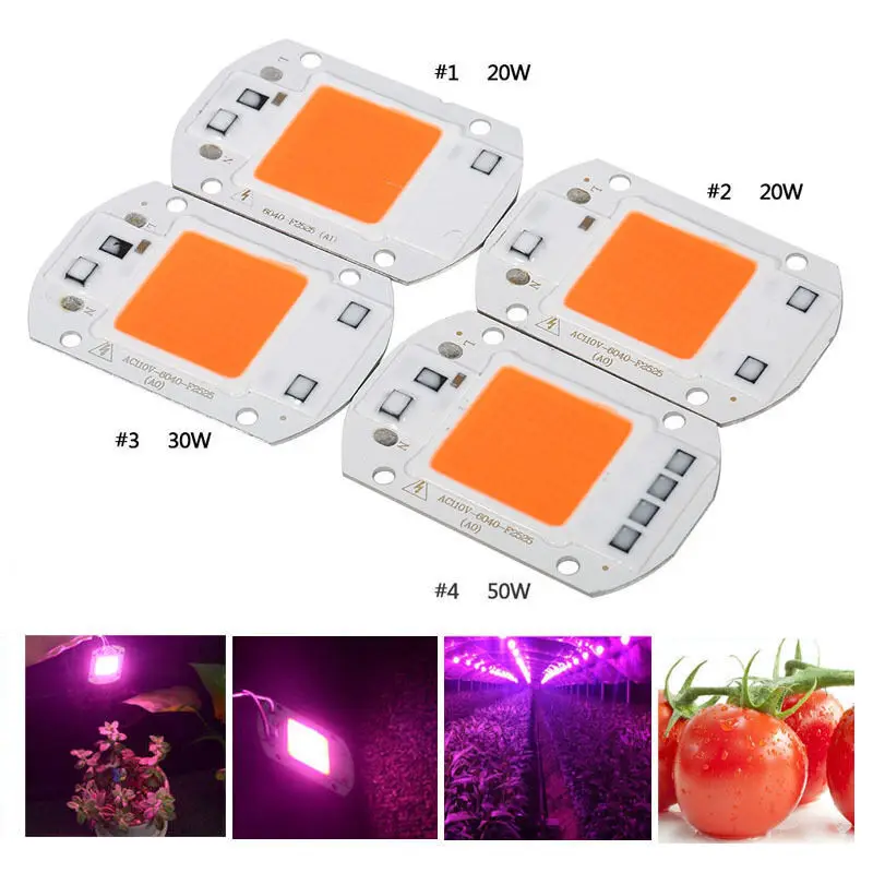 Puce de croissance de plantes LED COB à spectre complet, avec réflecteur à lentille, 50W 30W 20W 220V 240V, lampe d'extérieur à monter soi-même