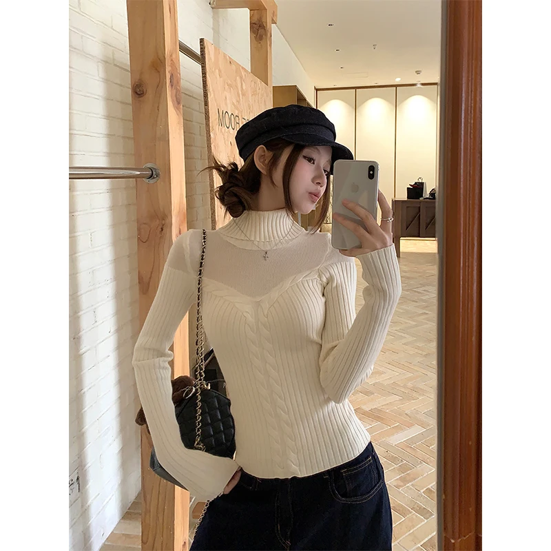 MEXZT Y2K سترة نسائية مفرغة مثيرة مقصوصة بلوفرات محبوكة سوداء ملابس الشارع الشهير ملابس تريكو شتوية ضيقة #1