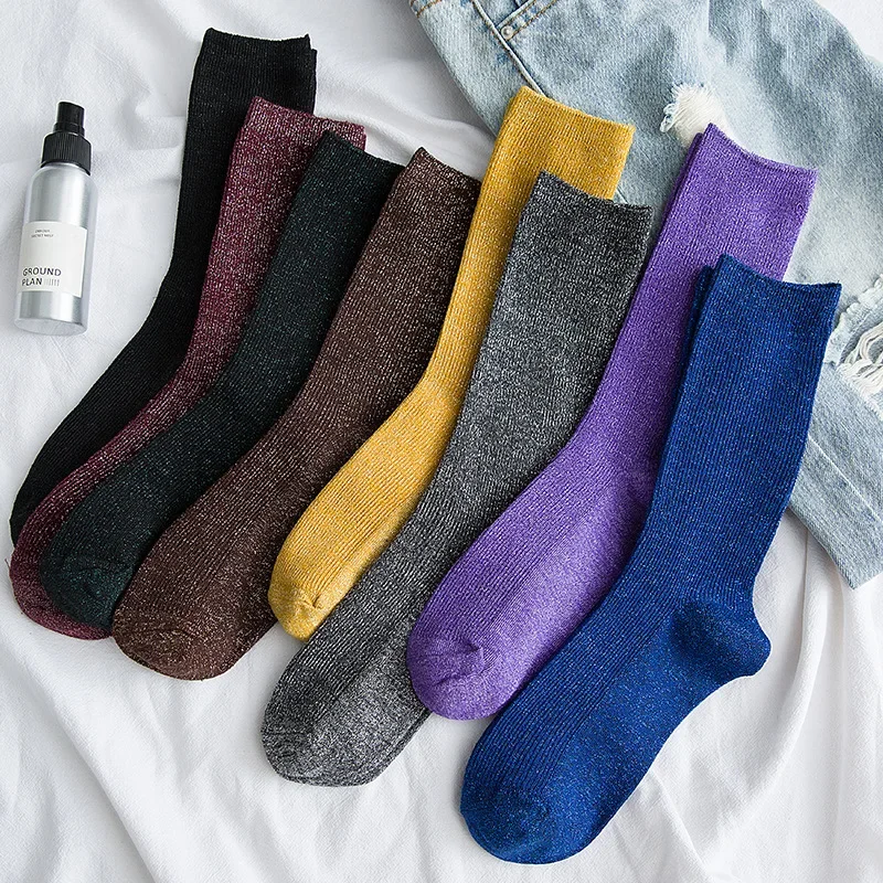 

Fashion Glitter Shiny SockS Women's Socks Bright Sparkling Sweet Cute golden silver socks Spring Autumn Breathable Soxs