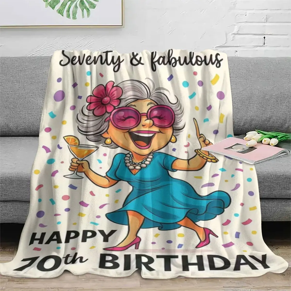 Cozy 70th Birthday Throw Blanket for Seventy Fabulous Ladies Milestone Gift Polyester Flannel Fleece Throw Home Decor