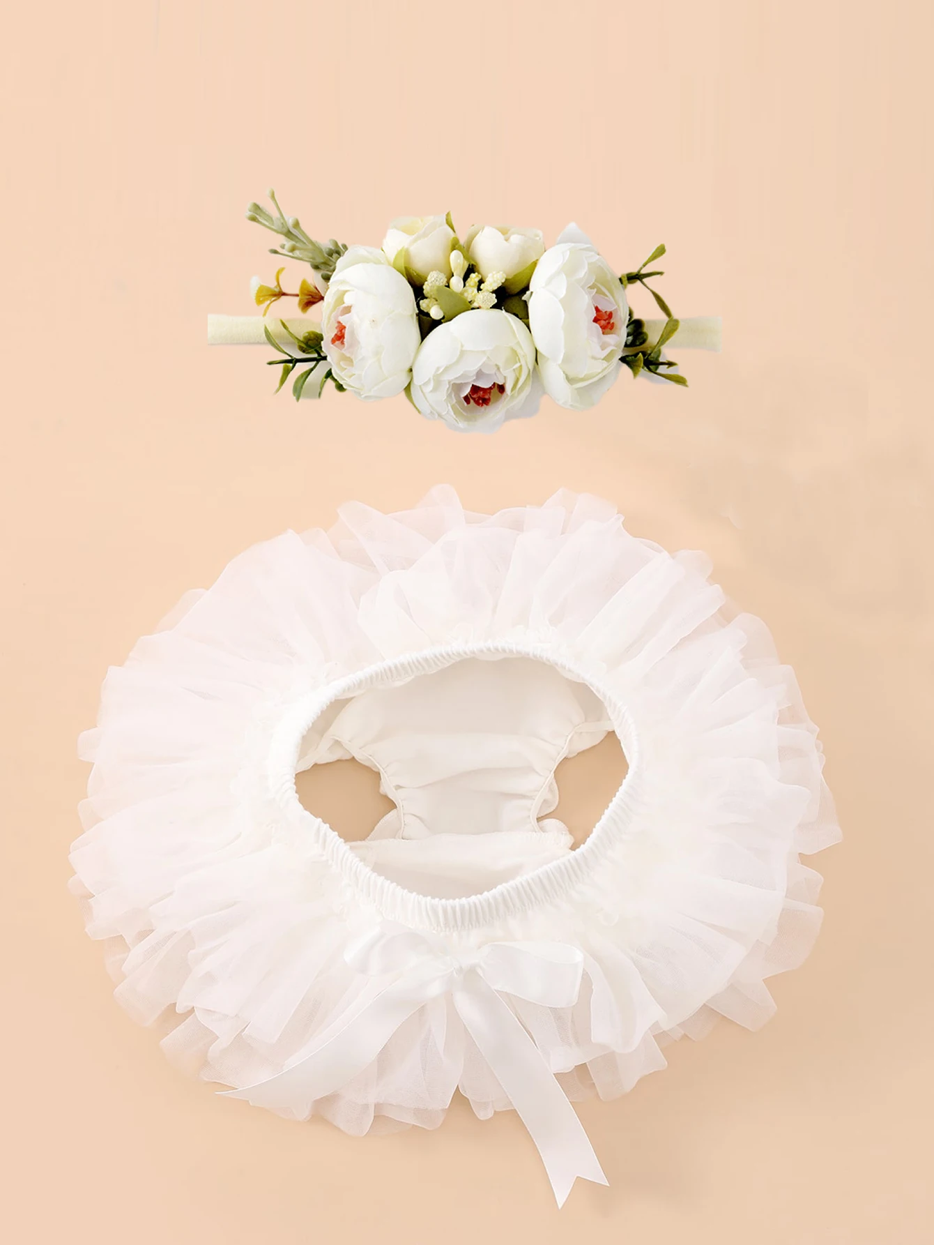 Baby Girls Tulle Tutu Bloomers Infant Newborn Diapers Cover Short Girls Ivory Chiffon Ruffle Skirted Bloomer And Flower Headband