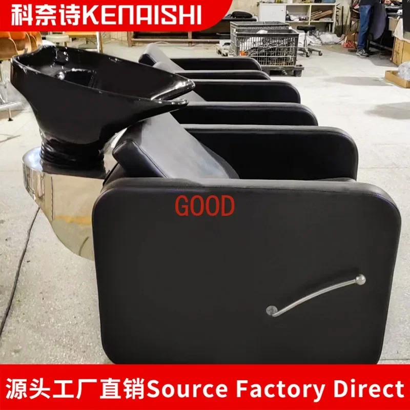 Barber shop seated shampoo bed semi-reclining ceramic basin hairdressing