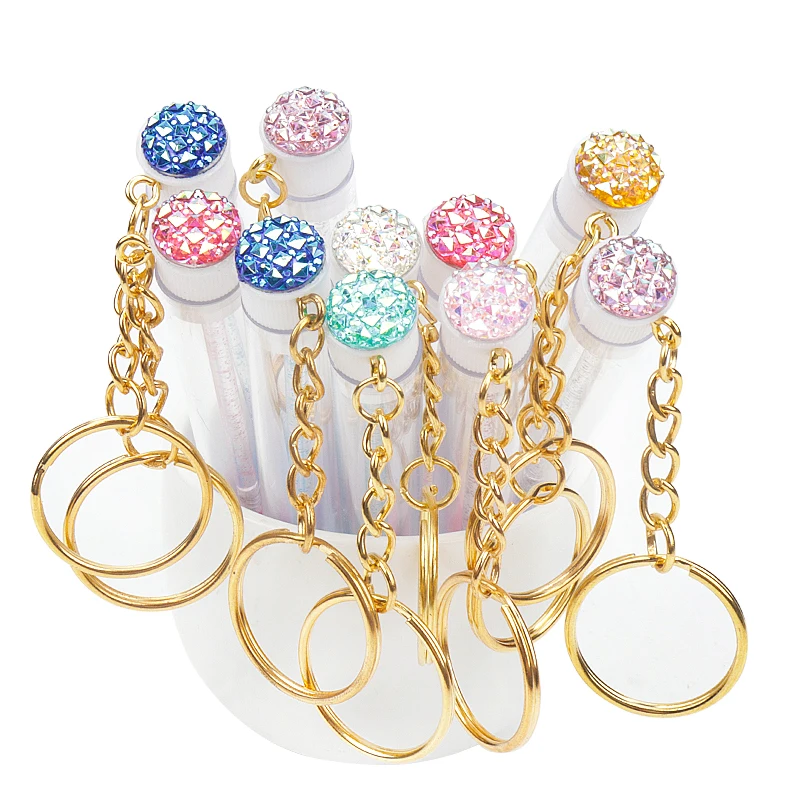 Brosse à cils en Tube avec porte-clés doré, baguette de Mascara à paillettes pour femmes, Extension de cils, Micro peigne, conteneur, outils de maquillage, 10 pièces
