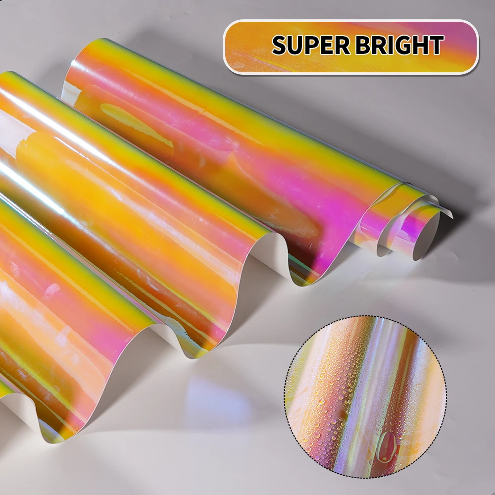 Gloss Iridescent Holographic Rainbow Chrome Pink Vinyl Wrap Color Shift Adhesive Decal Film Motorbike Car Wrapping Sticker