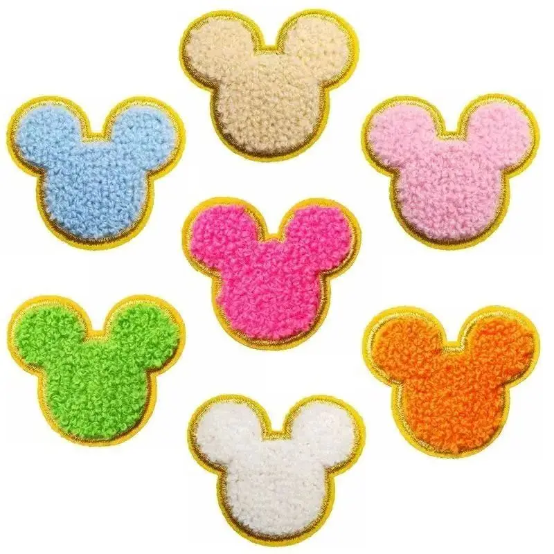 

Mickey Mouse Chenille Patches DIY Disney Iron on Patch Diy Decor Clothes Cartoon Embroidered Self-adhesive Stickers Applique