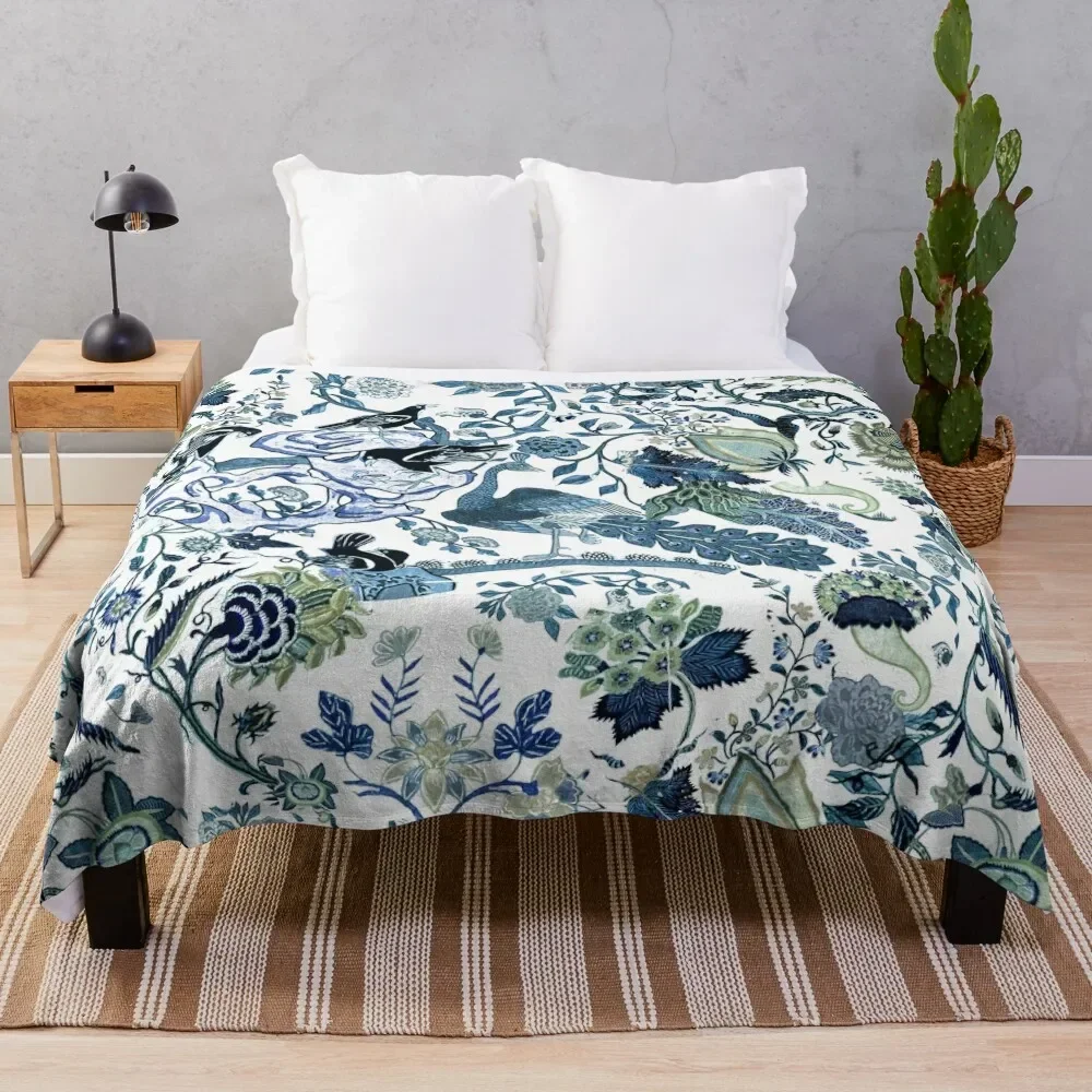 

Chinoiserie Blue, chintz, blues, greens, birds and florals Throw Blanket Vintage Bed Fashionable Beach Luxury Brand Blankets