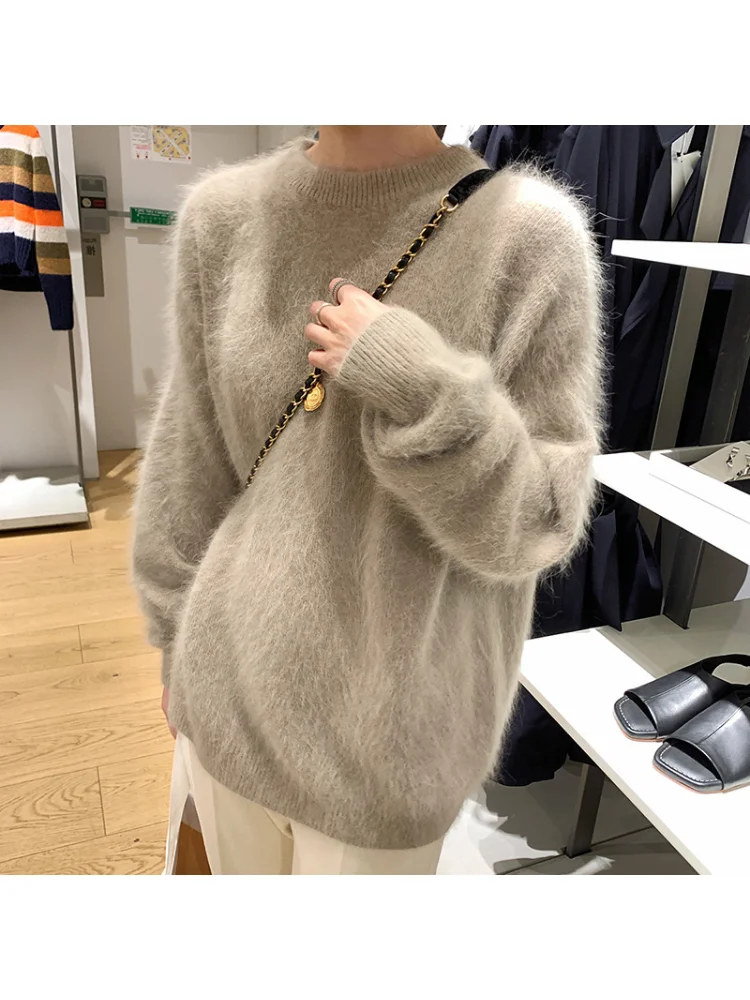 Women's Fashion Simple Casual Green Soft All Match Knitted Sweater Female O Neck Long Sleeve Loose Pullover Tops Sweet Sweaters