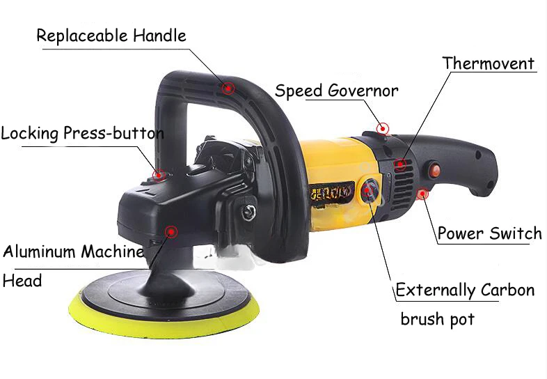 

1600W 220V Car Polisher Waxing Machine Sealing Glaze Machine Scratch Repair Car Beauty Household Floor Polishing Tool MGN-P1