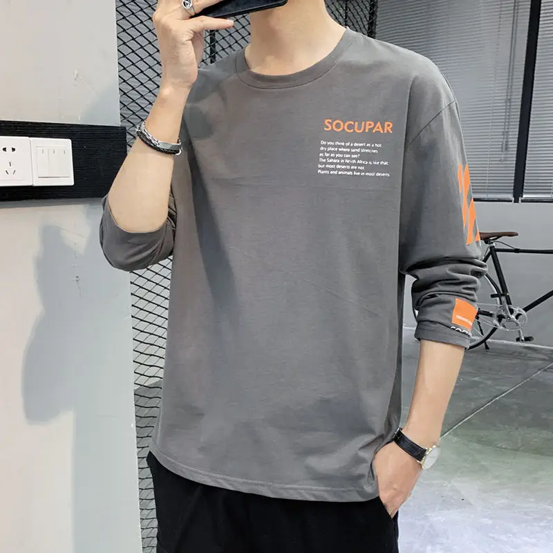 

Pure Cotton Long Sleeved T-shirt Men's Autumn Clothing Spring Autumn Fashion Brand Loose Fitting Casual Tops Men's Clothing