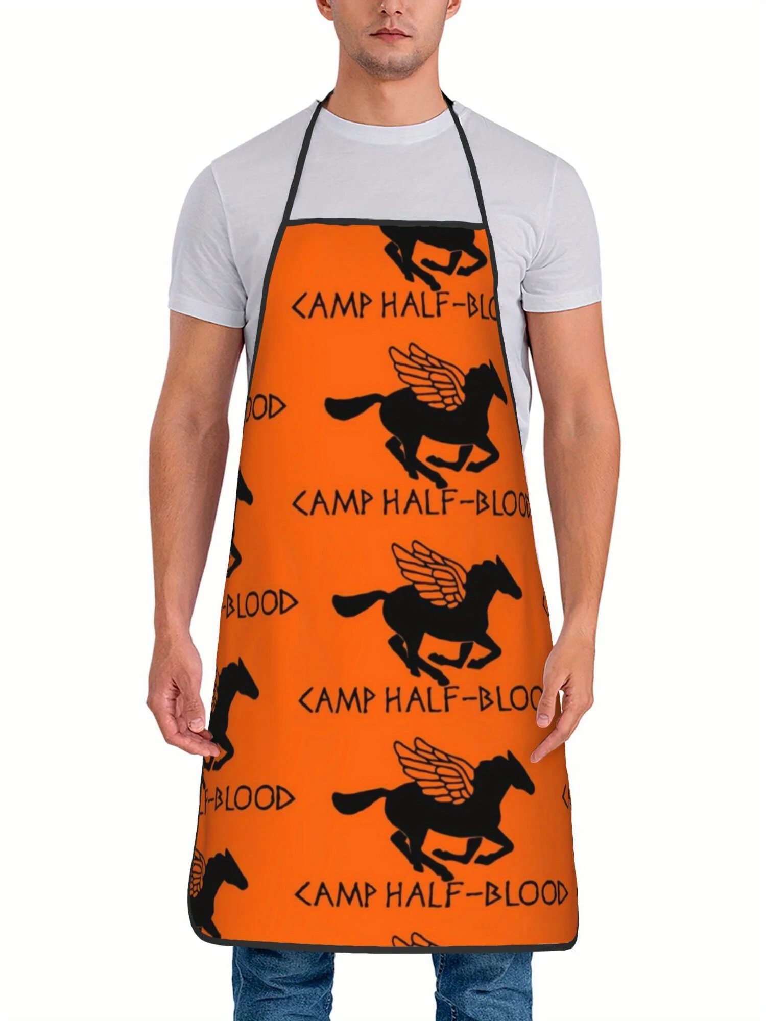 Classic Half Blood Camp Pegasus Text Silhouette Art Printed Oilproof Apron Men Women Cooking Barbecue Baker Book Surprise Gift