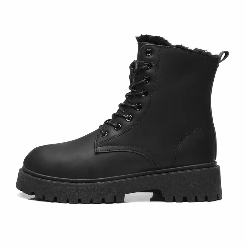 2025 Venta caliente de los hombres nuevo invierno negro estilo británico moda Simple cremallera alta más botas de cuero casuales cálidas