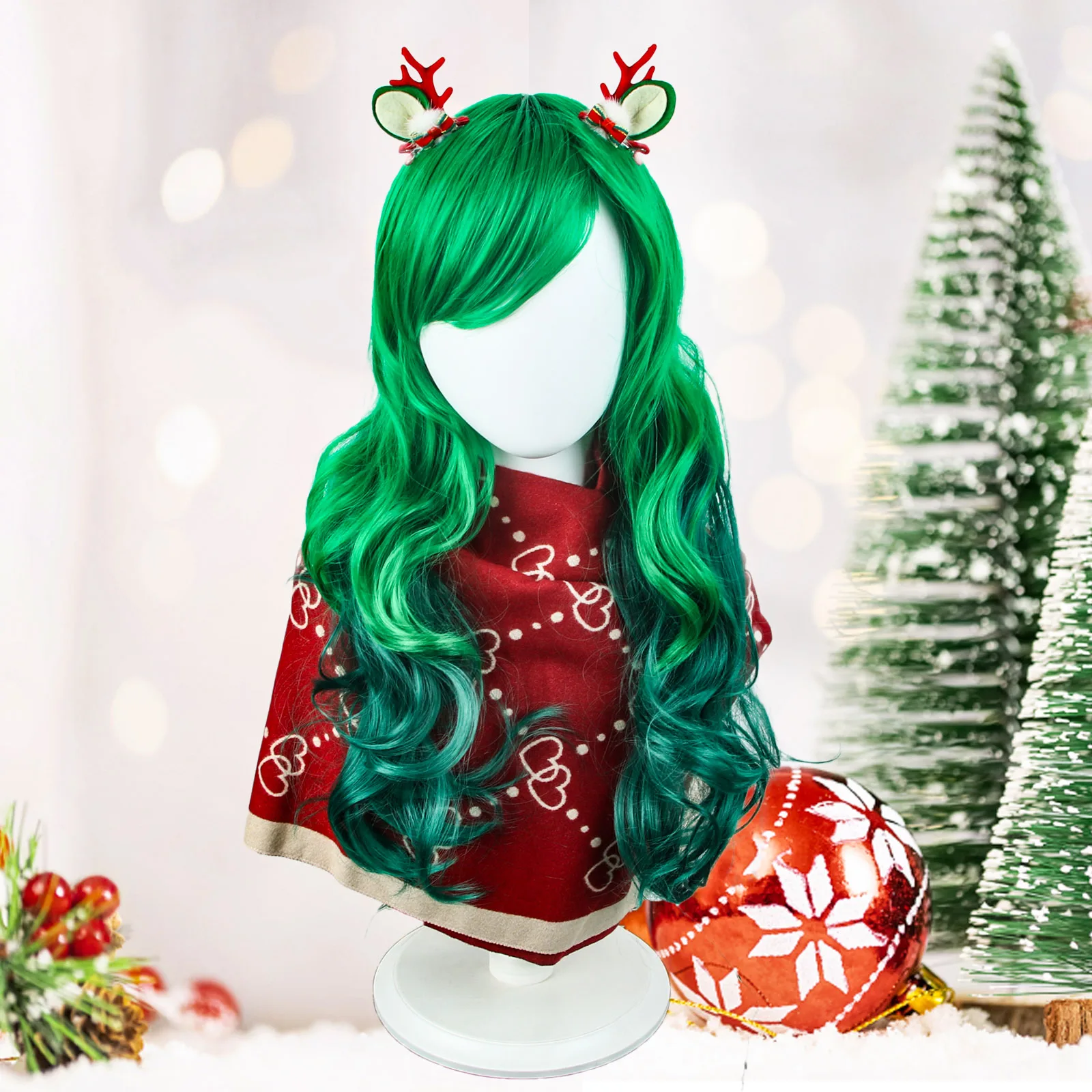 Wavy Synthetic Hair Halloween Wigs Cheap Harajuku Wig With Bangs Long Party Cosplay Wigs For Women Female Green Red Black White