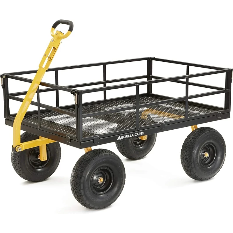 Gorilla Carts GOR1400-COM Steel Utility Cart, Heavy-Duty Convertible 2-in-1 Handle and Removable Sides,12 cu ft,1400 lb Capacity