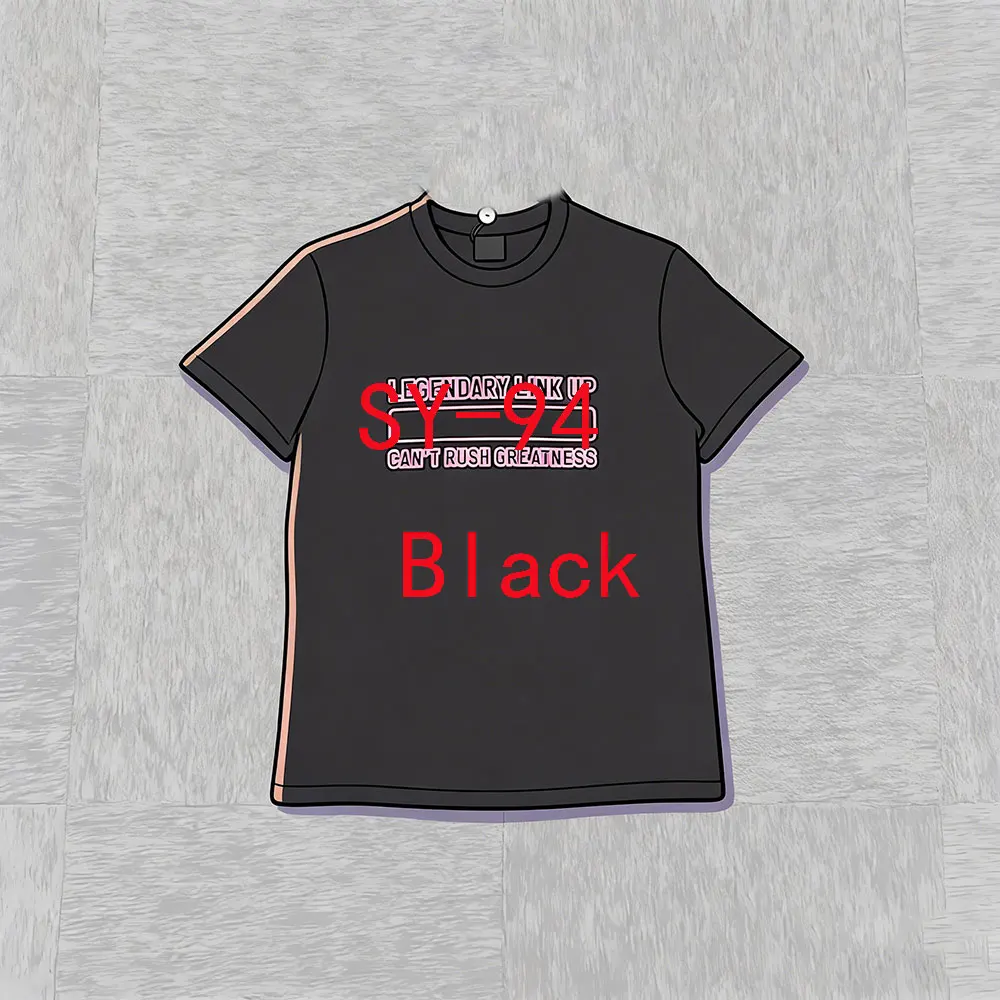 SY-94   Unisex Cotton Short Sleeve Tee Jogger T-shirt Summer Tracksuit Top 'Can't Rush Greatness' Black Pink Printed Tee
