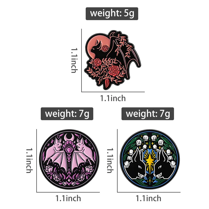 Horror Devil Bat & Flower Brooch Enamel Pins Halloween Punk Brooches Backpack Lapel Badges Accessories Jewelry Gifts for Friends