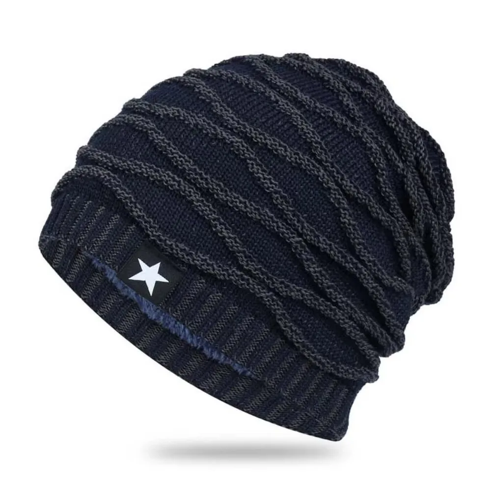 

Soft Thickened Fleece Pile Cap Windproof Star Cycling Pullover Cap Warm Rhombus Jacquard Hood Cap Winter