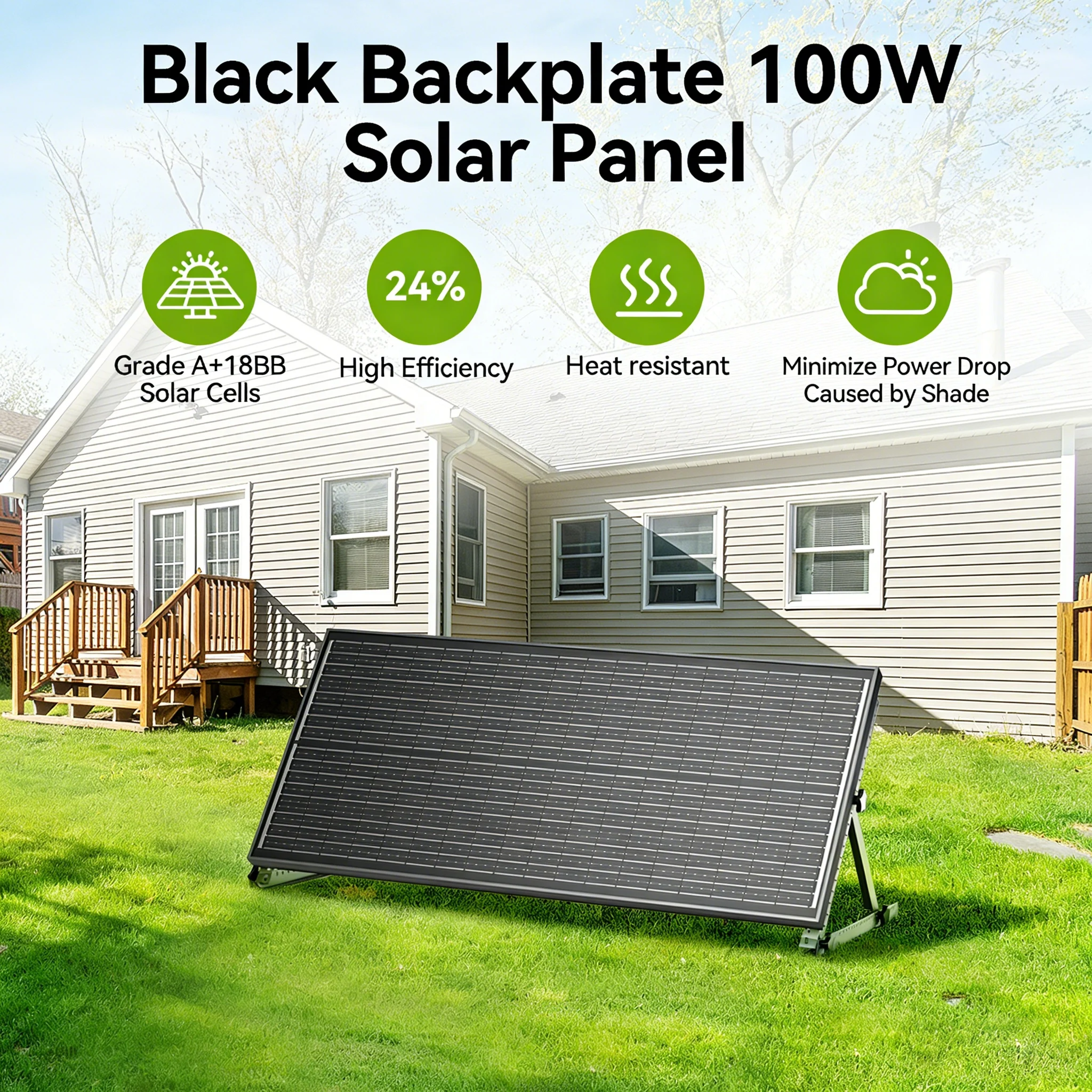 RVPOZWER 100W 12V 18BB Monocrystalline Solar Panel IP68 Waterwoof High-Efficiency Easy to Install for Camping/Home/RV