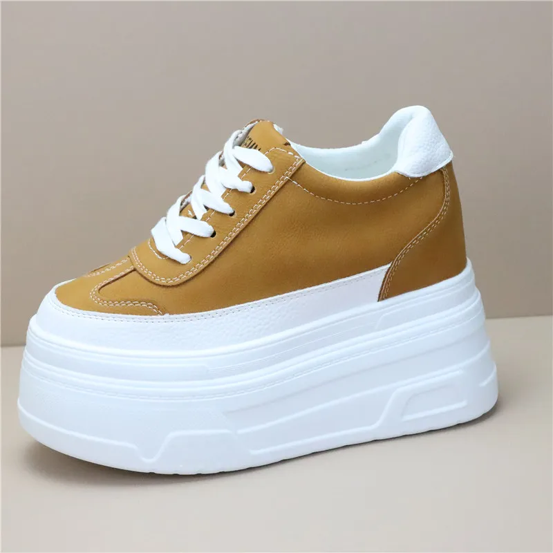 10cm 12CM Synthetic Genuine Leather White Luxury Designer Sneaker Women Autumn Spring Cowboy Platform Wedge High Brand Shoes