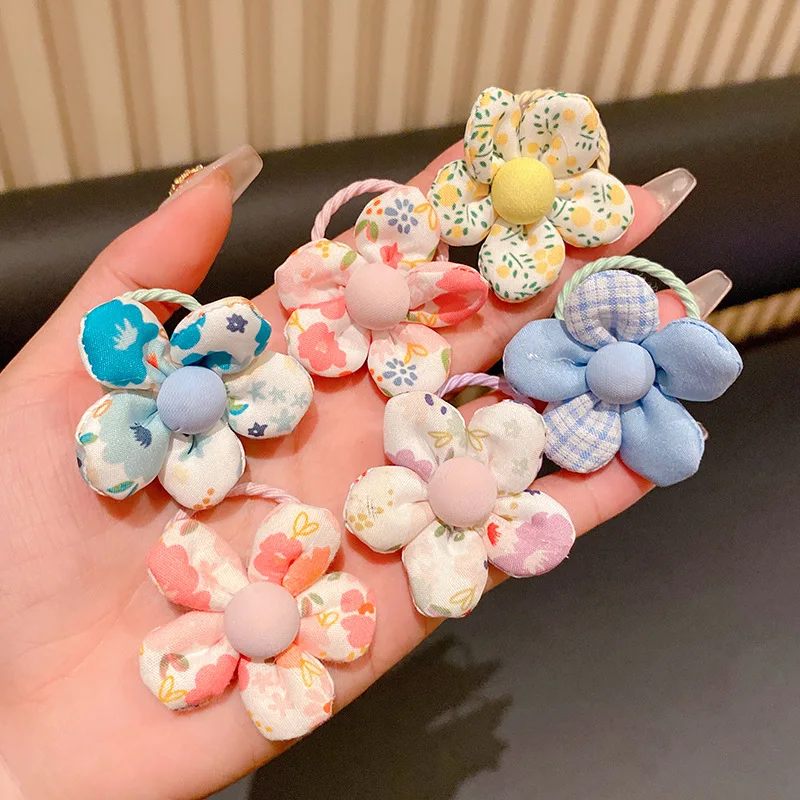 10Pcs Cute Cloth Flower Hair Scrunchies For Kids Girls Rubber Elastic Hair Band Hair Rope Handmade Headwear Hair Accessories