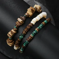 Bohemian Black Gallstone Elastic Men’s Bracelet On Hand Wood Pearl Coconut Shell Multi-Layer Bracelets For Men Gifts