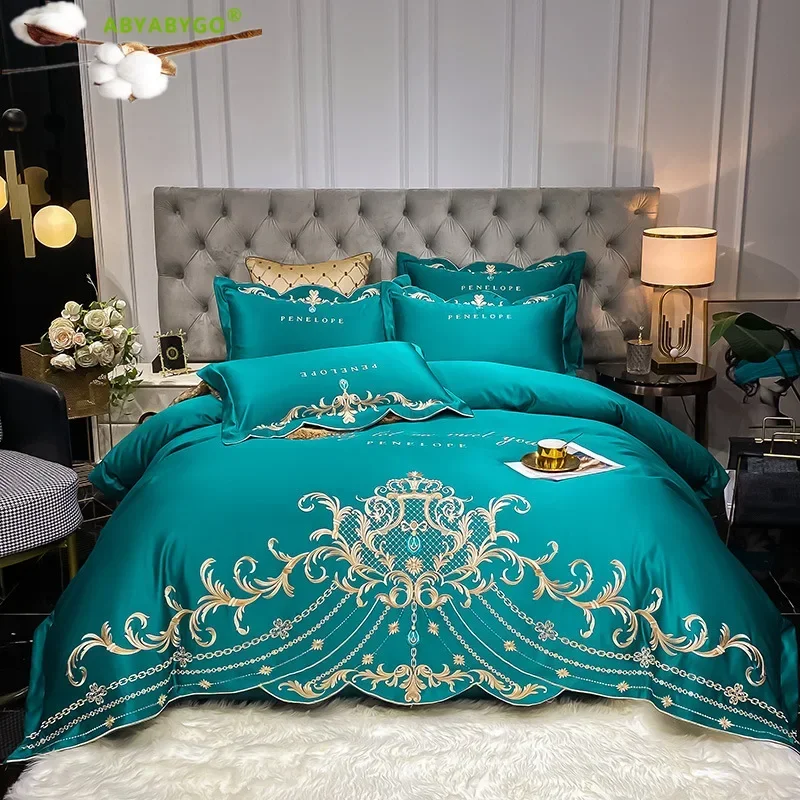 European Style Bedding Set Luxury High-End Atmospheric Gold Royal Embroidery Ice Silk Quilt Cover Pure Cotton Bed Sheet Bedding