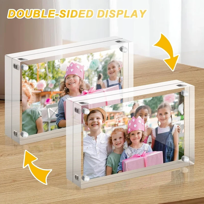 3Pack Magnet Acrylic Picture Frame,10+10 mm Thick Block, 2.36x3.5 Inch Freestanding Clear Mini Frames for Instant Photos Retail