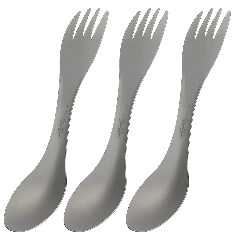 Cuchara y Tenedor 2 en 1 de Titanio, Utensilios de Cocina Ultraligeros, Cuchillo y Tenedor Portátiles para Acampar al Aire Libre, Picnic, Viajes, Cubiertos Ecológicos
