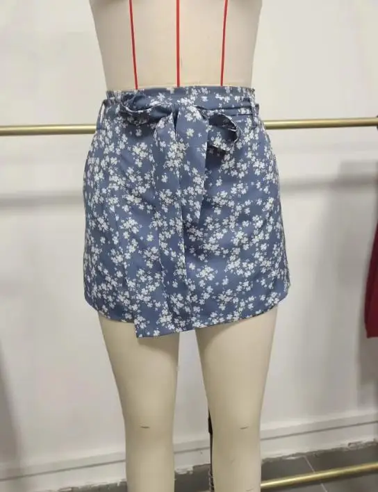 

2026 Summer Female Floral Lace Up High Waist Shorts Women Daily Clothing Casual Beach Women's Loose Skirt Shorts Fashion Shorts