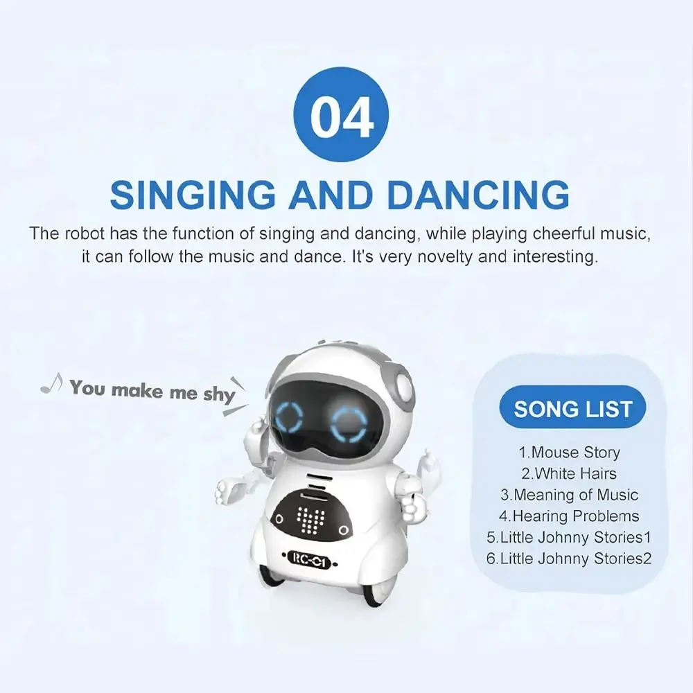 

Voice Recognition Pocket Robot Singing Dancing Smart Robot Talking Interactive Robot LED Lights Communication Mini Robot Toy