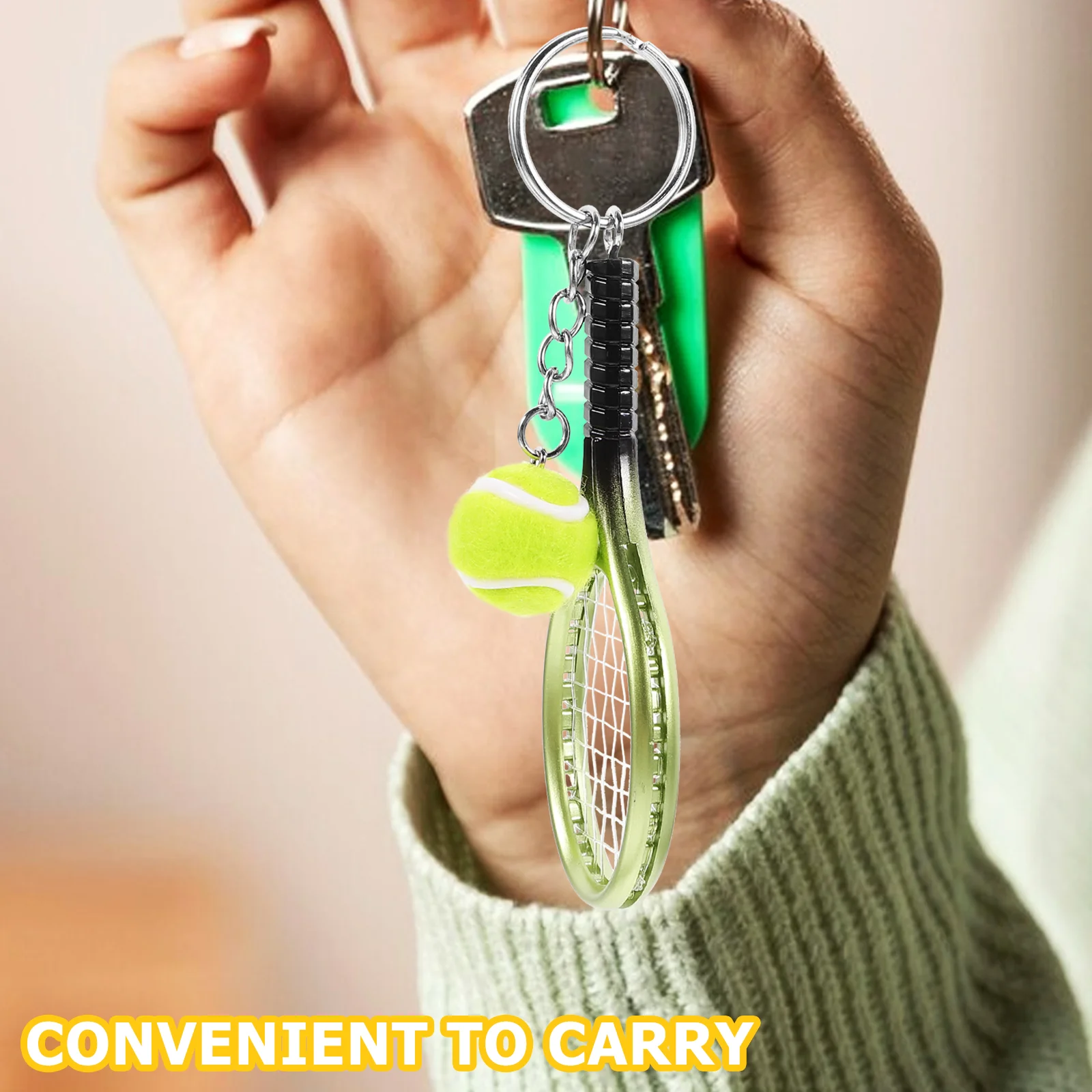 3 Pcs Key Rings Tennis Keychain Match Keepsakes Design Keychains Light Green Decors Sports Themed Decorative Small