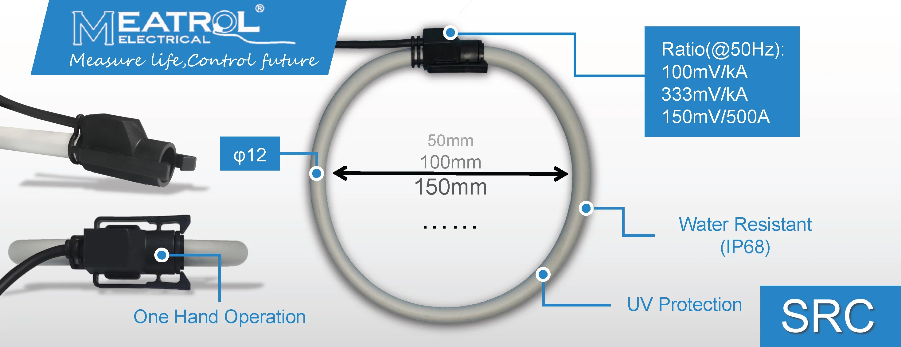 333mv/kA 500mv/kA 12mm 14mm 0.5 class High Sensitivity Wide Bandwidth AC Probe Rogowski coil current sensor 1PCS