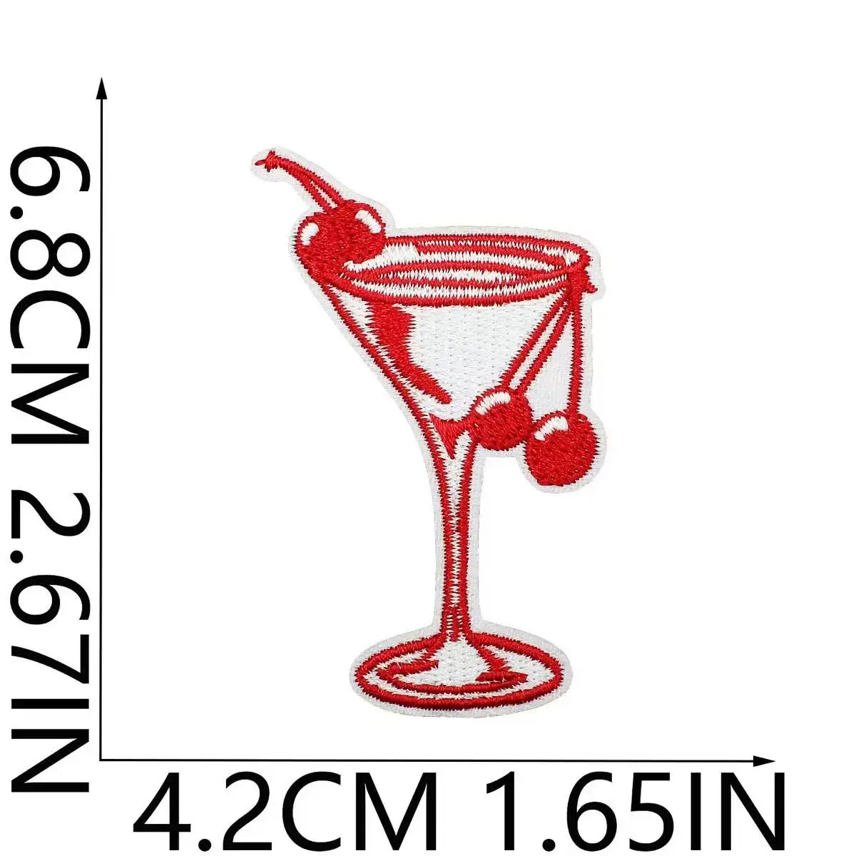4PCS Valentine’s Iron-On Patches – Red Lips, Wine Glass, Cocktail & Strawberry Cake Appliqués for DIY Clothes, Bags, Wallets, Sl