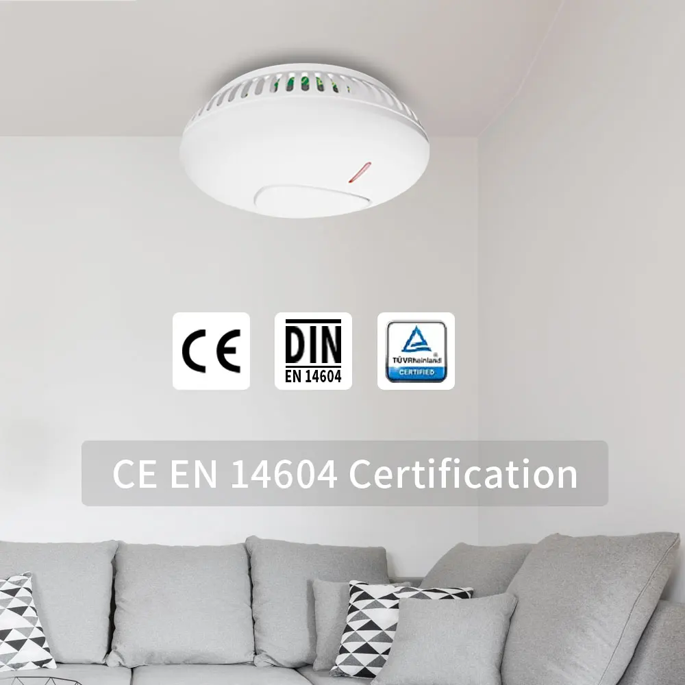 10 Years Battery Life Smoke Detector Fire Alarm Sensor EN14604 Certified 85dB High Decibel Low Voltage Alarm Security System